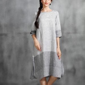 Home grey and white stripe linen tunic